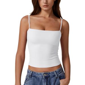 QINSEN Women's Double Lined Basic Tank Top Adjustable Spaghetti Straps Sleeveless Camisole Shirts (White, Size 
XS

)