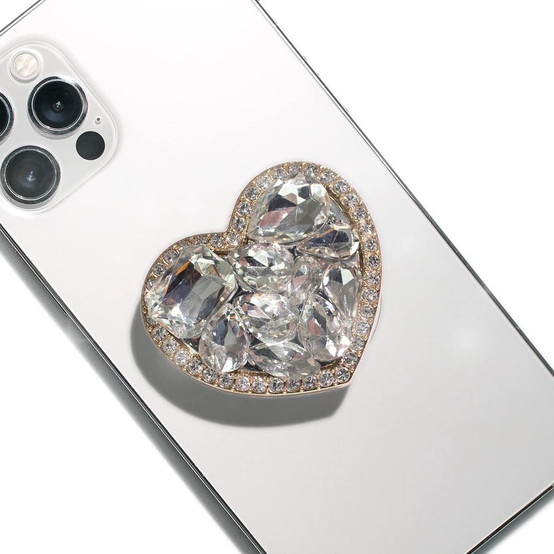 COMMONKUNST Cubic Diamond Bling Bling Cute Heart Shape Collapsible Expandable Multi Functional Mobile Phone Grip & Kicktand (Gold Small Heart)