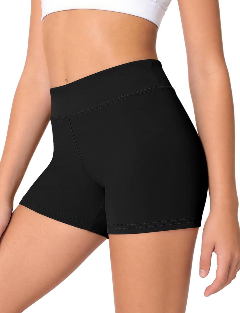 JOCMIC Girls Athletic Shorts Kids Dance High Waisted Yoga Short for Bike Gym Volleyball Running Black 9-10 Years
