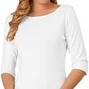 Allegra K Women's Casual Round Neck Elbow Sleeve t Shirts Slim Fit Blouses Tops Fashion Small