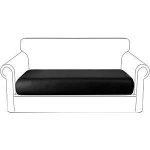 PU Leather Sofa Cushion Covers Sofa Seat Slipcover with Elastic Bottom Waterproof Furniture Protector for for Replacement in Home (Loveseat Cushion, Black) (Medium)