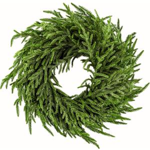 24" Norfolk Pine Wreath for Front Door, Real Touch Norfolk Pine Wreath Artificial Green Wreath Greenery Realistic Wreath Holiday Decoration for Home Decor