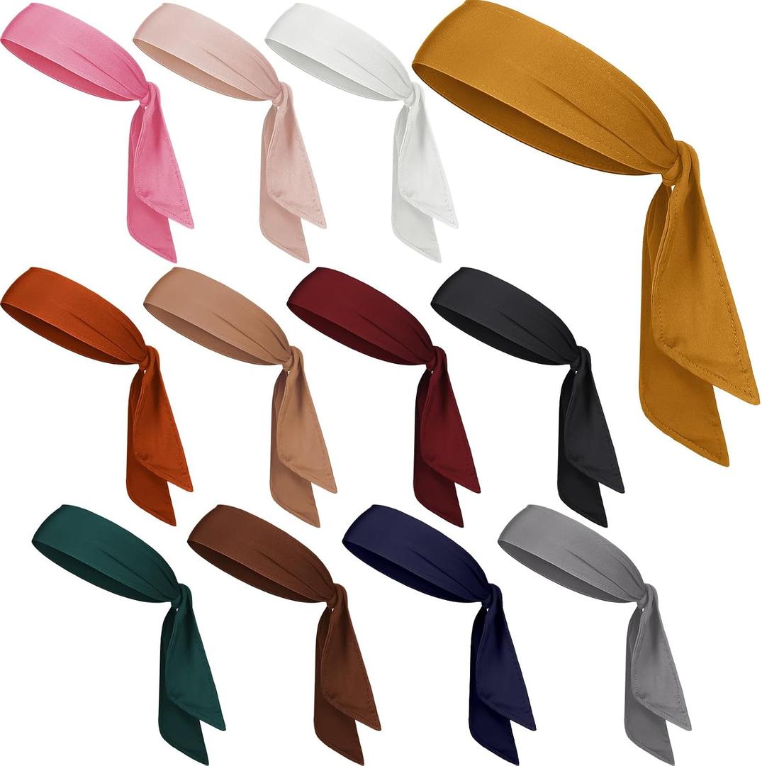 12 Pack Tie Headbands Bulk for Men Women Sports Athletic Tennis Head Band Ninja Karate Headbands Adjustable Elastic Bandana Sweatbands Hair Wrap Bands for Basketball Running Workout