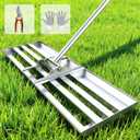 Lawn Leveling Rake 30"x10", Professional Stainless Steel Lawn Leveler Tool with Adjustable 78" Handle, Heavy Duty Anti-Fracture Connectors, Curved Edge Landscape Rake for Garden, Golf Course, Farm