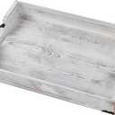 Large Wood Rectangular Serving Tray 20 x 14 Inch Rustic Wooden Ottoman Tray with Metal Handle and Wrapped Corners, Wood Coffee Table Tray Solid Pine Decorative Tray Whitewashed