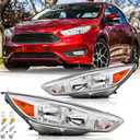 Headlights Assembly Pair with Bulbs for 2015 2016 2017 2018 Ford Focus S SE ST Halogen Headlamps Head Lights Replacement Driver and Passenger Side,Chrome Housing Amber Reflector