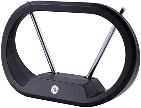 GE Modern Loop Rabbit Ears Indoor TV Antenna, 15 inch Extendable Dipoles, 4K 1080P VHF UHF, Tabletop Antenna, Digital HDTV Antenna, Smart TV Compatible, 4ft Coaxial Cable, Black, 33675