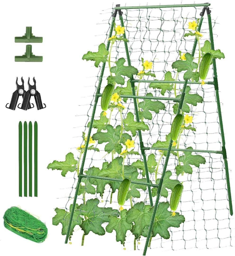 Cucumber Trellis Garden Trellis Arch Trellis, Tall Trellis for Climbing Plants Support Vegetable Peas Fruit Vine Outdoor A-Frame Trellis Suit for Small Plant not Heavy (Green)