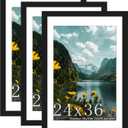 Picrit 24x36 Picture Frame 3 Pack, Black Poster Frame, Display Poster 20 x 30 with Mat or 24 x 36 without Mat for Horizontal or Vertical Wall Mounting