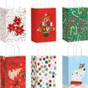SUNCOLOR 12 Pack Small Christmas Gift Bags, 7.9  5.12  3.15 Inch, 6 Festive Designs with Handles, Paper Holiday Gift Bags for Christmas Parties, Presents and Holiday Decorations (2 of Each Design)
