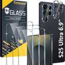 3 Pack for Samsung Galaxy S25 Ultra Screen Protector Tempered Glass + 3 Pack Camera Lens Protector, Military Grade Shatterproof, 9H Hardness, Fingerprint Unlock,Case Friendly 6.9 Inch