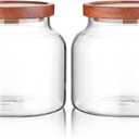 Labina Glass Storage Container Airtight Food Jars Kitchen Canister with Wood Lids, 47 Oz Wide Mouth Pantry Organization Glass Jar for Flour, Sugar, Cookie, Spagetti, Nuts and Candy (2 Pack)