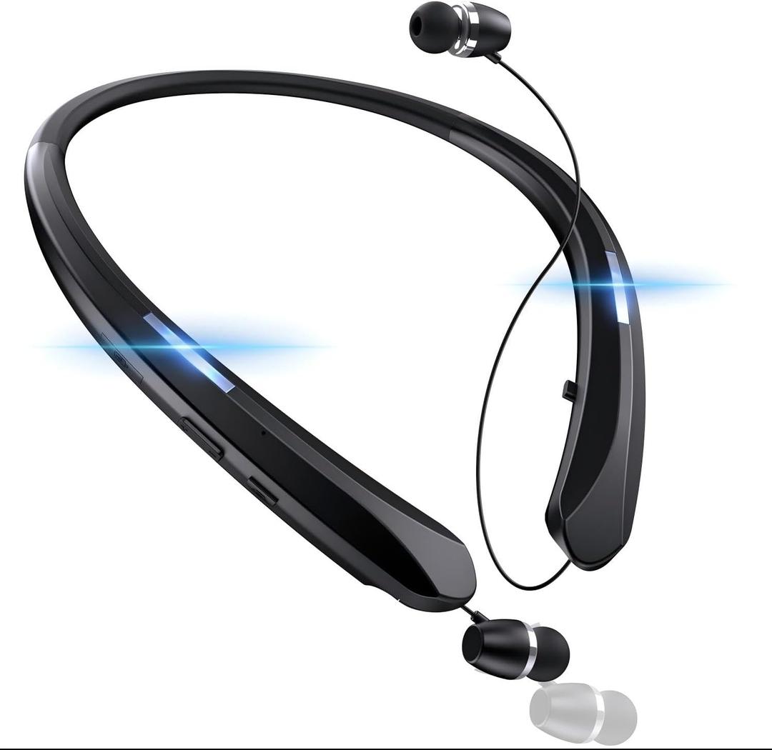 Bluetooth 5.3 Neckband Bluetooth Headphones, Retractable Headphone IPX5 Sweatproof & Vibration Notifications, Secure Fit and Stereo Sound for Cycling and Hiking