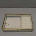 Ylu Yni Glass Jewelry Box for Women, with Velvet Tray and Trinket Organizer inside, Clear Display Case for Earring, Ring, Necklace (Creamy White)