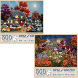 Bits and Pieces - Value Set of Two (2) 500 Piece Jigsaw Puzzles for Adults - Each Puzzle Measures 18" x 24" - 500 pc Large Piece Halloween Jigsaws by Artist Various Artists