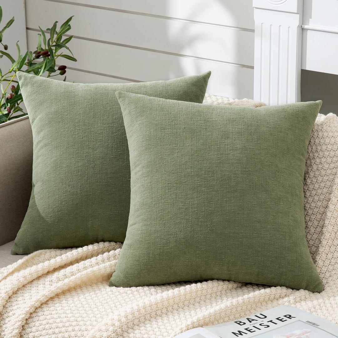 GAWAMAY Decorative Square Sage Green Throw Pillow Covers 20"x20" Inch Set of 2, Super Soft Chenille Pillows Cover, Farmhouse Fall Pillowcase for Living Room Bedroom Sofa Couch Cushion Cover 50x50cm