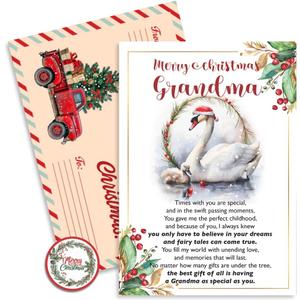 2 x Christmas Card for Grandma, Grandmother Merry Xmas Greeting Card with Envelope and Seal, Christmas Gift for Grandmother from Granddaughter, Grandson, Kids
