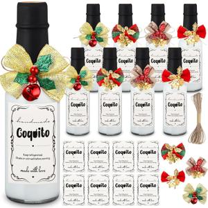 38 Pcs 5oz Christmas Coquito Bottles with Coquito Labels and Christmas Bows Clear Flip Swing Top Glass Bottles with Airtight Cap Lids for DIY Craft Xmas Party Gift Brewing Beverages Liqueur