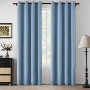 100% Blackout Linen Blue Curtains 84 Inches Long for Bedroom, Energy Saving Thermal Insulated Lightweight Privacy Protection Stone Blue Curtain Draperies, Dusty Blue, W52 x L84, 2 Panels