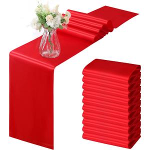Horbaunal 12 Pack Red Satin Table Runner 12 x 108 Inch, Smooth Table Runners for Wedding Banquets Birthday Party