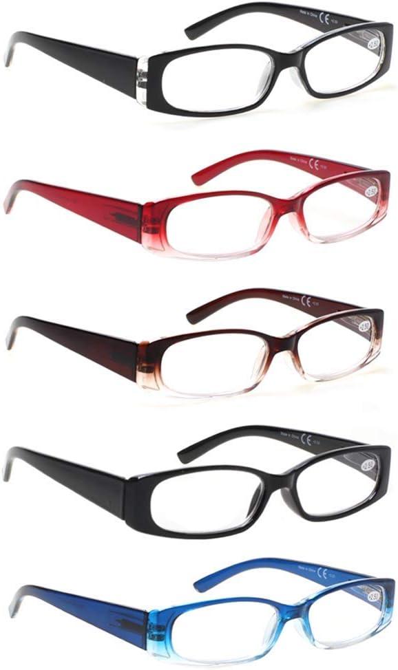 SIGVAN 5 Pack Spring Hinge Reading Glasses Rectangular Fashion Quality Readers for Men and Women (5 Pack Mix, 3.5)