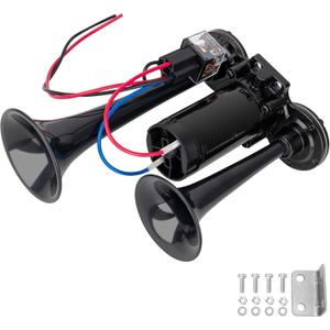 12V Black Waterproof Truck Horn with Compressor,150dB Integrated Dual Tube High/Low Tone Air Horn kit for Car/Motorcycle/Trucks/Pickup/SUV/Van/Lorries/Boats
