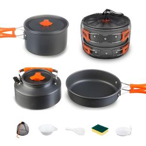 Collapsible Camping Cookware Set, Portable 4-in-1 Outdoor Camping pots and Pans Set with Nonstick Frypan, Pot, Kettle & Carry Bag, Hard-Anodized Aluminum for Camping, Hiking (2-6 Person)