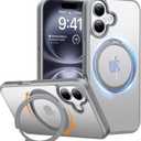 TORRAS 360 Magnetic Stand for iPhone 16 Case, [Compatible with MagSafe] [Rotatable Flexible Kickstand], 16ft Mil-Grade Shockproof Protection Versatile Ring Holder, Anti-Scratch & Gray 6.1"