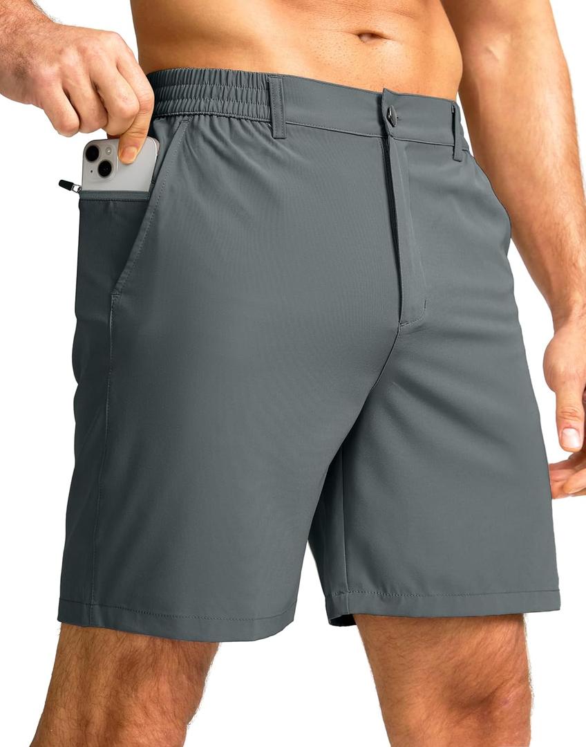G Gradual Men's Casual Shorts 7" Lightweight Golf Shorts for Men Stretch with 3 Pockets Quick Dry Breathable Work Shorts (Gray, L)