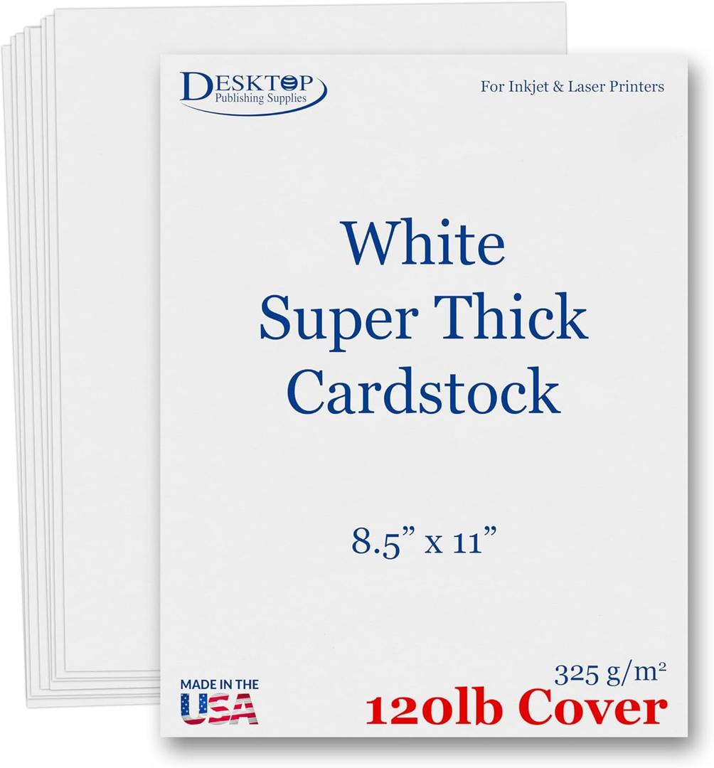 120lb Cover Thick Cardstock Paper - Plain Heavy Bright White Stock - 8.5" x 11" (50 Sheets)