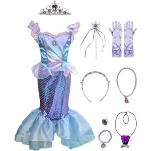 XXLOG Girls Mermaid Princess Costume Deluxe Set - Sparkly Scaled Dress with Accessories for Christmas Party