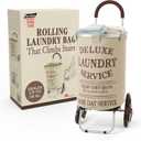 dbest products Stair Climber Laundry Trolley Dolly, Beige Laundry Bag Hamper Basket cart with wheels sorter