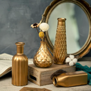 Golden Small Glass Vases for Centerpieces - Hewory 7pcs Dark Gold Bud Vase in Bulk, Mini Vintage Decorative Single Flower Vase for Wedding Birthday Party Baby Shower Home Living Room Table Decor
