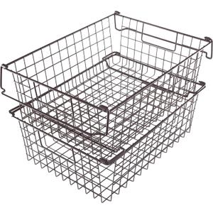Home-Complete 2 pcs 16"x12" Large Stackable Wire Baskets, Organizer Stacking Storage Bins for Shelf, Pantry, Kitchen, Cabinets, can also be used in Chest Freezers (Brown)