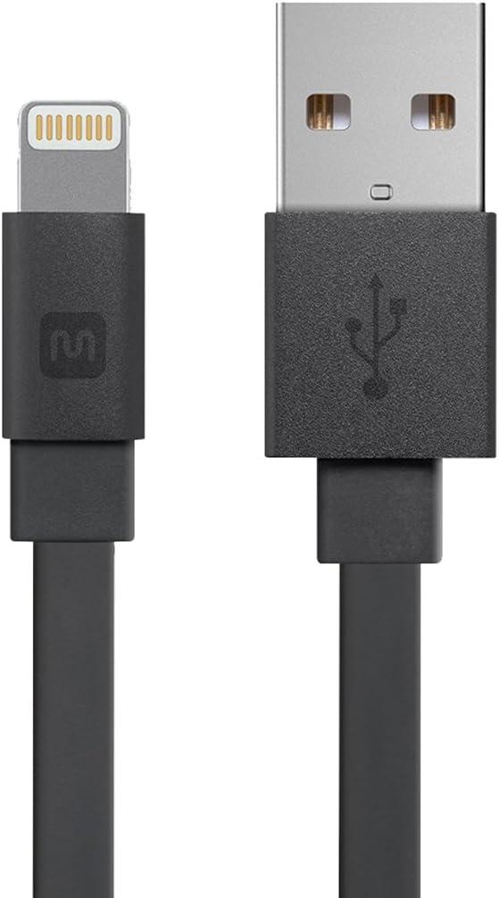 Monoprice Flat Apple MFi Certified Lightning to USB Type-A Charging Cable, 3 Feet, Black - Premium Series