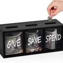 Spend Save Give Money Saving Box  Wooden Piggy Bank for Adults & Kids, Wall-Mount Small Money Box for Cash & Coins, Countertop Money Saver Coin Bank  Visualized Wooden Box for Learning to Save