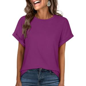 ANRABESS Womens Oversized Tops Summer Short Sleeve T Shirts Basic Solid Boxy Tee Casual Workout Going Out Outfits 2025 Spring (Small, Purple)