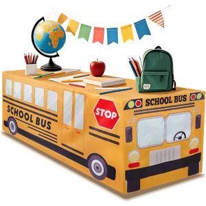 6FT School Bus Tablecloths School Bus Theme Table Cover for School Kindergarten Back to School Birthday Party Decorations (72" x 30" (Rectangular))