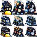 Paterr 24 Pcs Outer Space Party Favors, Astronaut Drawstring Backpack for Kids, Reusable Birthday Astronaut Return Goodie Bags, Galaxy Space Gift Bag for Baby Shower Supplies Candy Treat