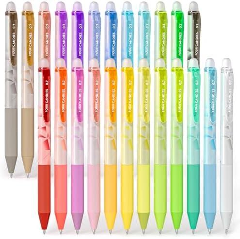 Four Candies 0.7mm Erasable Gel Pens, Make Mistakes Disappear Colored Pens, 24 Colors Retractable Fine Point Erasable Pens for Writing, Drawing, Planner & School Supplies, Missing pcs