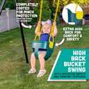 Premium High Back Full Bucket Toddler Swing Seat with Finger Grip, Plastic Coated Chains and Carabiners for Easy Install - Green - Squirrel Products