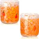 2 Pcs Fall Icon Juice Glass Cups 14 oz Fall Pumpkins Maple Leaves Icon Glasses Drinking Cocktails Whiskey Stemless Glass for Drinkware Home Thanksgiving Autumn Decoration Harvest Party Gift