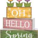 Moucuny 9 Pcs Hello Spring Decoration Wooden Tulip Tiered Tray Decor Spring Centerpieces for Table Double Side Flower Wooden Block Signs for Farmhouse Home Kitchen Shelf Mantel Display