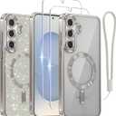 Meifigno Case Designed for Samsung Galaxy S25 6.2 inch, [Compatible with MagSafe] [2X HD Screen Protectors] [Glitter Card & Wrist Strap] Full Lens Protection Case for Galaxy S25, Icyblue