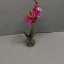 Jusdreen 1 Pcs Glass Vase Artificial Orchid Flower Bonsai Vivid Phalaenopsis Flowers Potting for Home Office Dcor, Table Centerpiece Room Decorations 14.5"(Glass Vase/Purple Orchid)