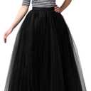 WDPL Wedding Planning A-line Maxi Long Tulle Skirt for Women Foor Length Evening Party Skirts (Black)