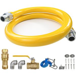 48Inch Gas Hose Connector Kit with 2 Elbow Fittings, 3/4 Quick Disconnect Fittings, Flexible Gas Line for Kitchen Commercial Equipment