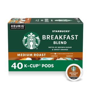 Starbucks K-Cup Coffee Pods, Medium Roast Hot or Iced Coffee, Breakfast Blend, 40 Keurig Pods