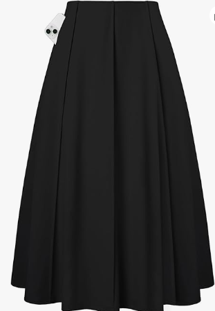 Kate Kasin Women's Pleated Midi Skirt 2025 Fall High Waisted Knee Length Flowy A Line Swing Casual Flared Skirts with Pockets, Black,  Size 2XL