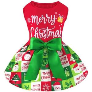 XPUDAC Dog Christmas Outfit Dog Dress Holiday Puppy Clothes for Small Dogs Girl, Pet Costume Cat Outfits Green Red-Small